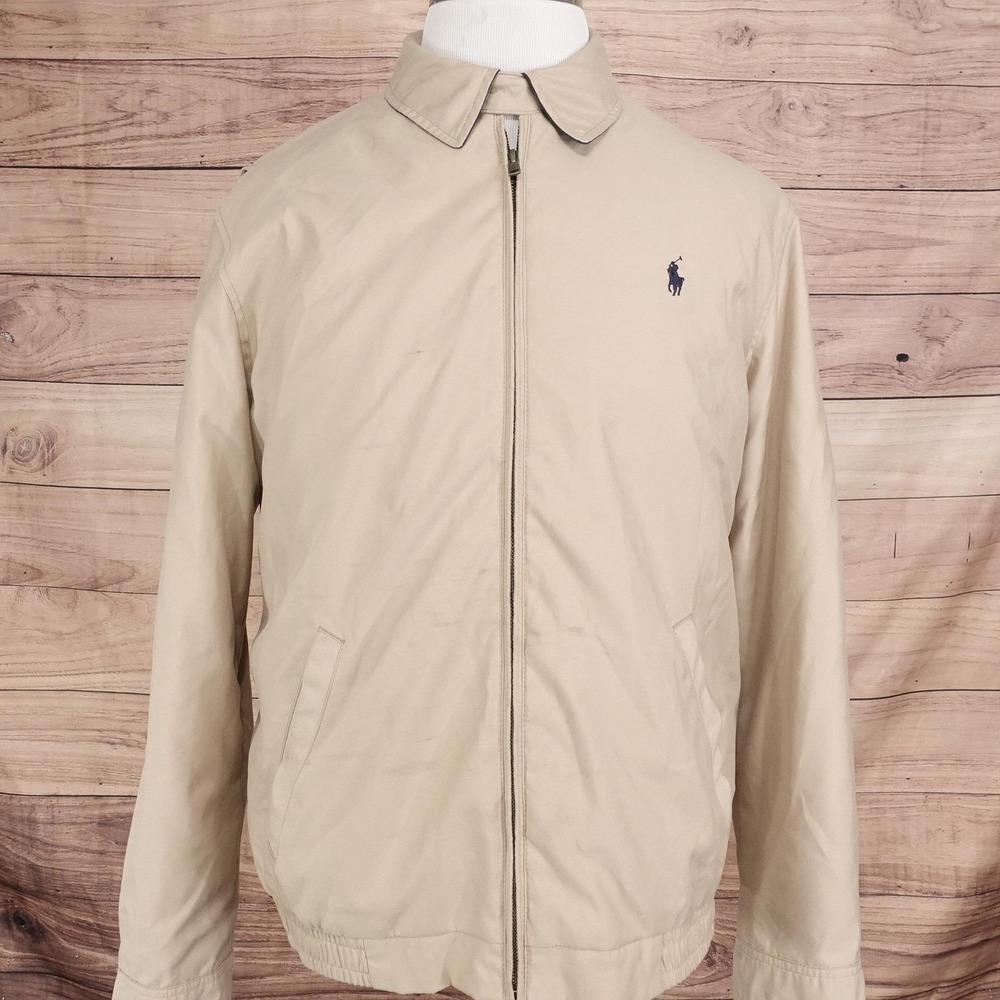 Polo Ralph Lauren Jacket Mens L Beige Harrington Collared Full Zip Pony